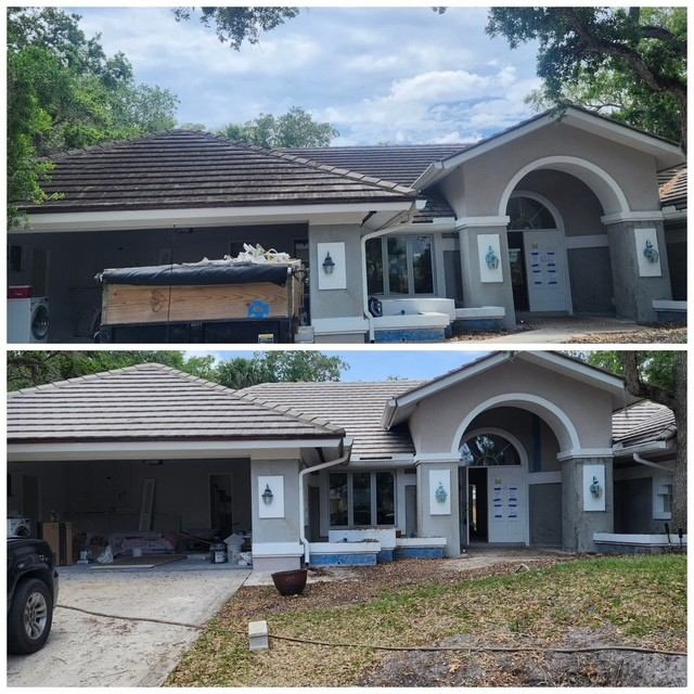 Tile roof soft washing removing black algae streaks in Vero Beach, FL